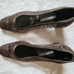 Leopard Print Pointed Toe Pumps Low Heel Brow - Brown